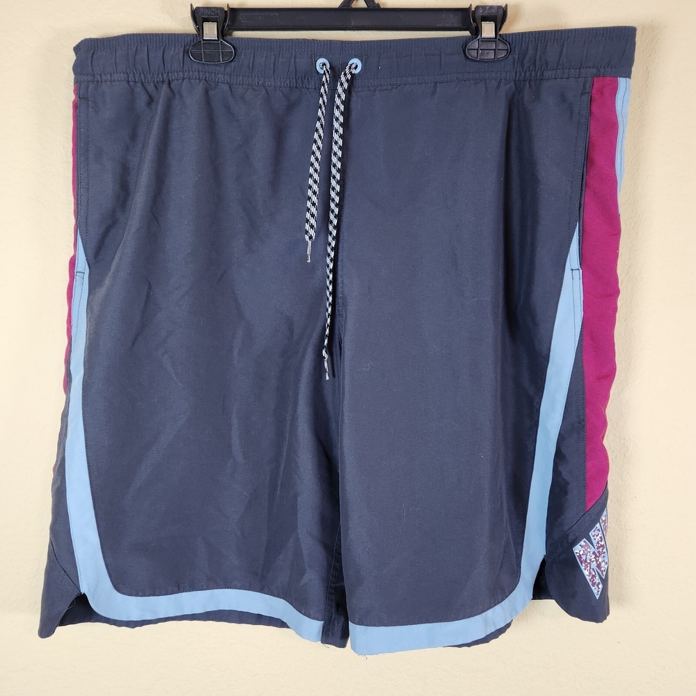 Nike Mens Large Colorblock Swim Trunks Navy Blue Magenta Board Shorts Logo L
